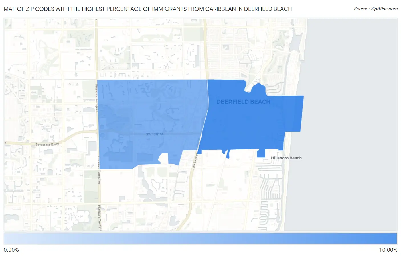 Zip Codes with the Highest Percentage of Immigrants from Caribbean in Deerfield Beach Map