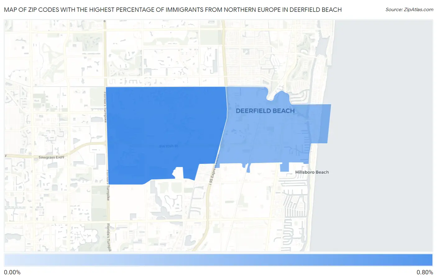Zip Codes with the Highest Percentage of Immigrants from Northern Europe in Deerfield Beach Map