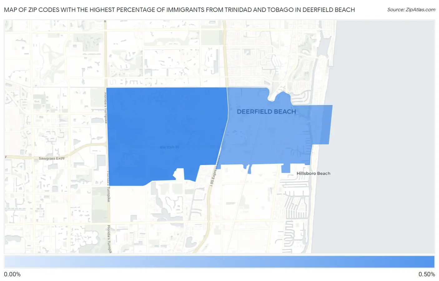 Zip Codes with the Highest Percentage of Immigrants from Trinidad and Tobago in Deerfield Beach Map