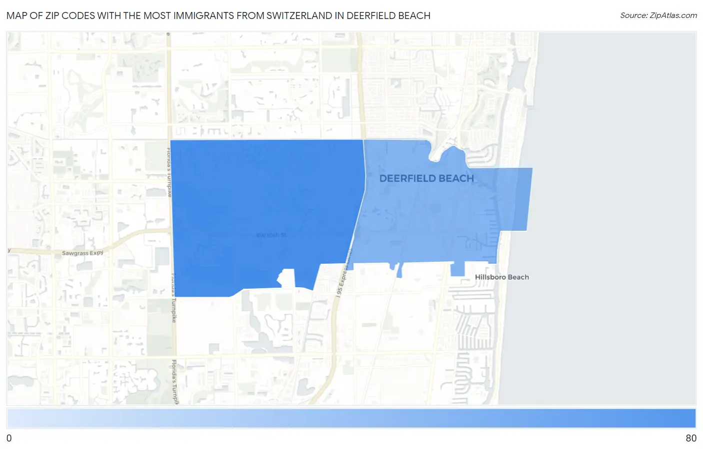Zip Codes with the Most Immigrants from Switzerland in Deerfield Beach Map
