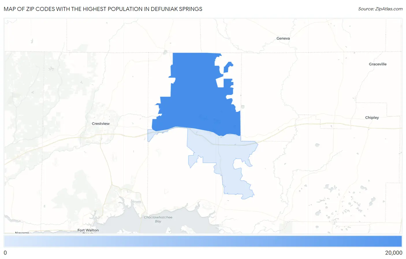 Zip Codes with the Highest Population in Defuniak Springs Map