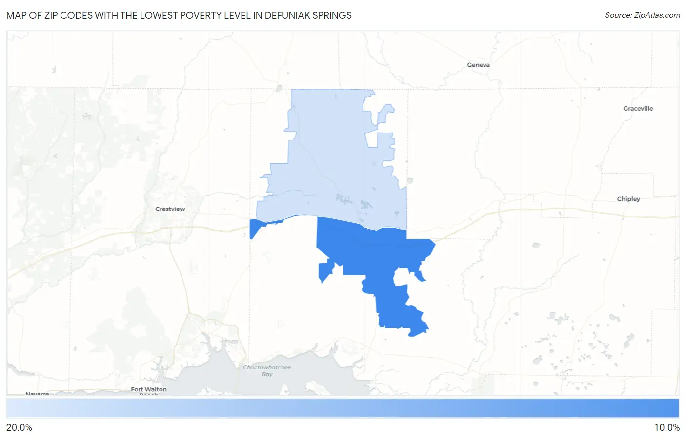 Zip Codes with the Lowest Poverty Level in Defuniak Springs Map