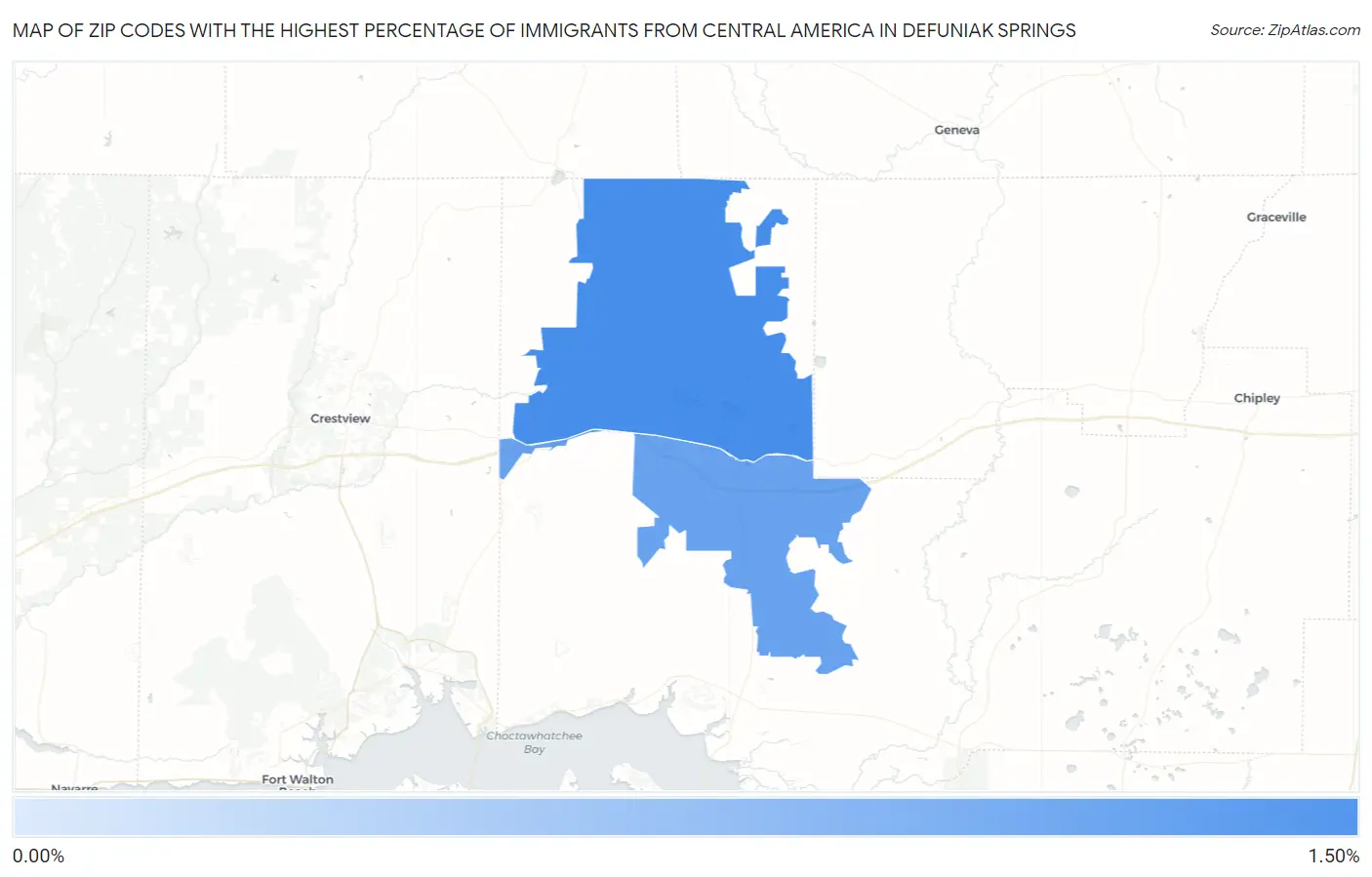 Zip Codes with the Highest Percentage of Immigrants from Central America in Defuniak Springs Map