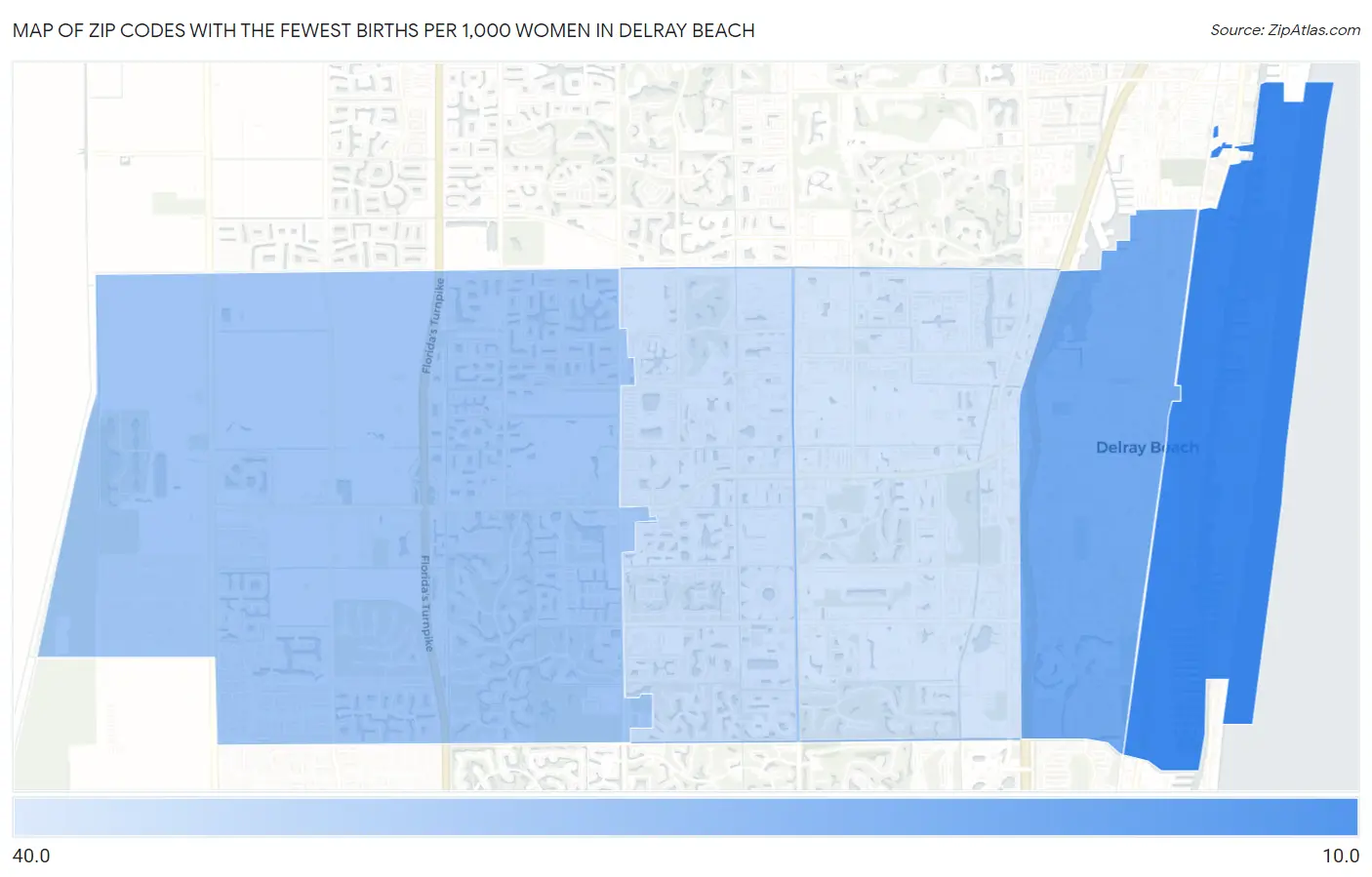 Zip Codes with the Fewest Births per 1,000 Women in Delray Beach Map