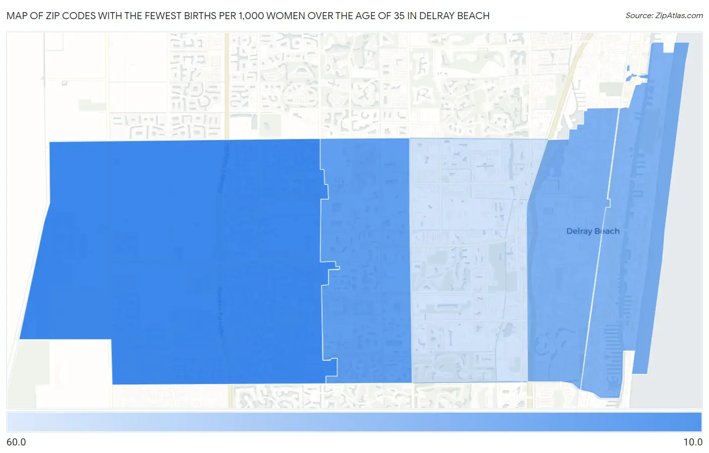 Zip Codes with the Fewest Births per 1,000 Women Over the Age of 35 in Delray Beach Map