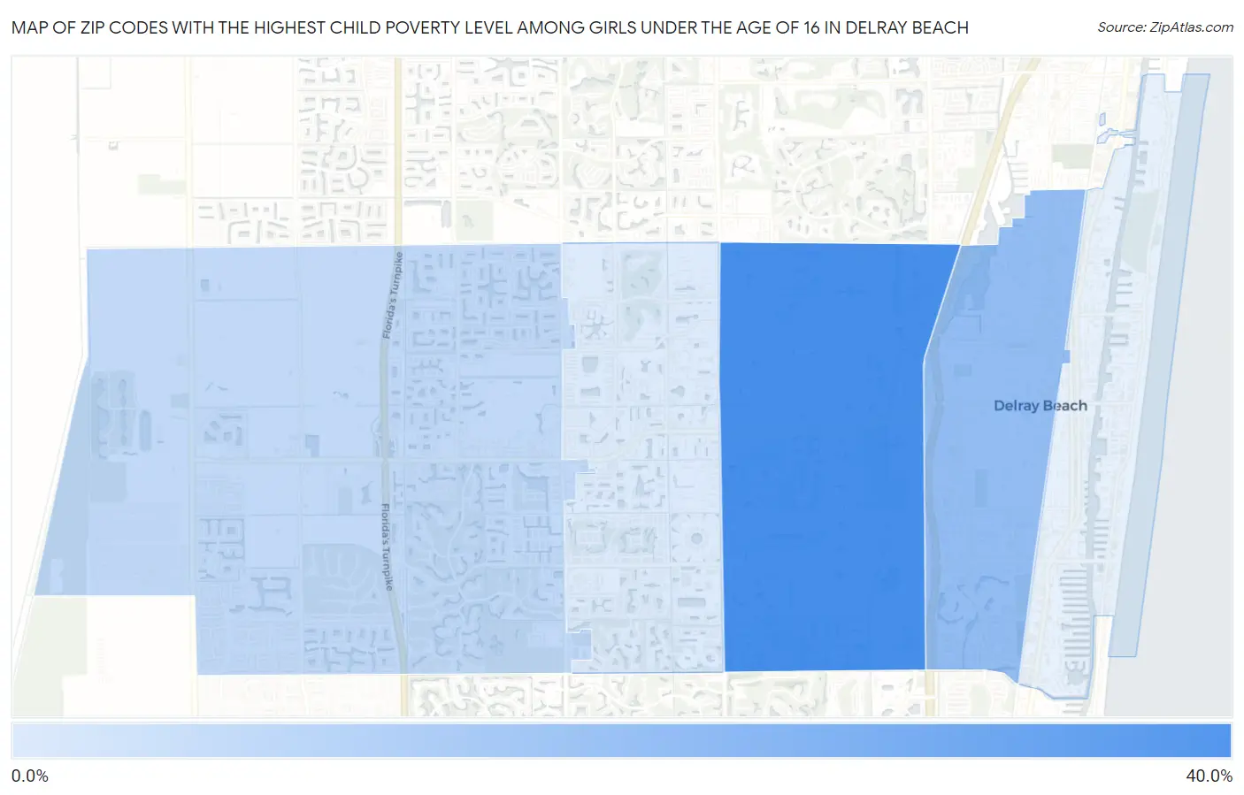 Zip Codes with the Highest Child Poverty Level Among Girls Under the Age of 16 in Delray Beach Map