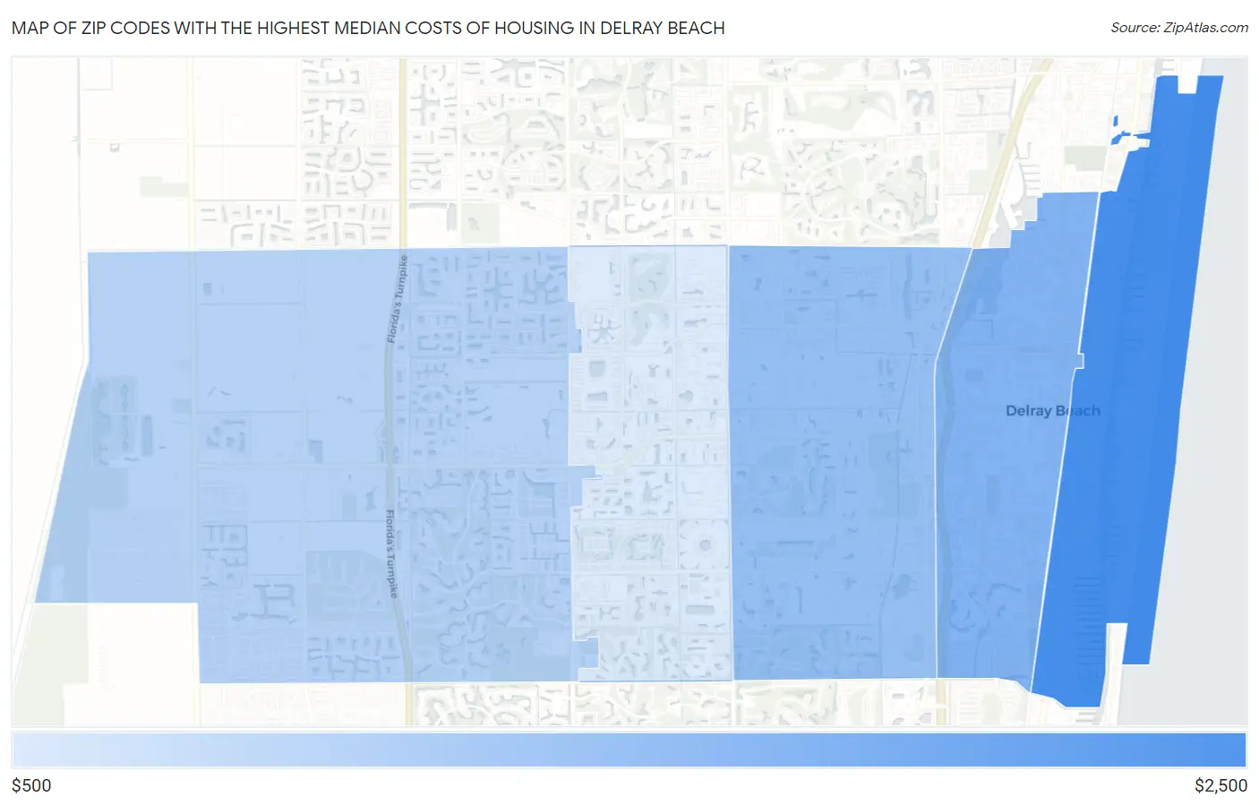 Zip Codes with the Highest Median Costs of Housing in Delray Beach Map