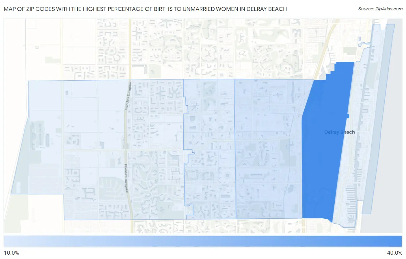 Zip Codes with the Highest Percentage of Births to Unmarried Women in Delray Beach Map