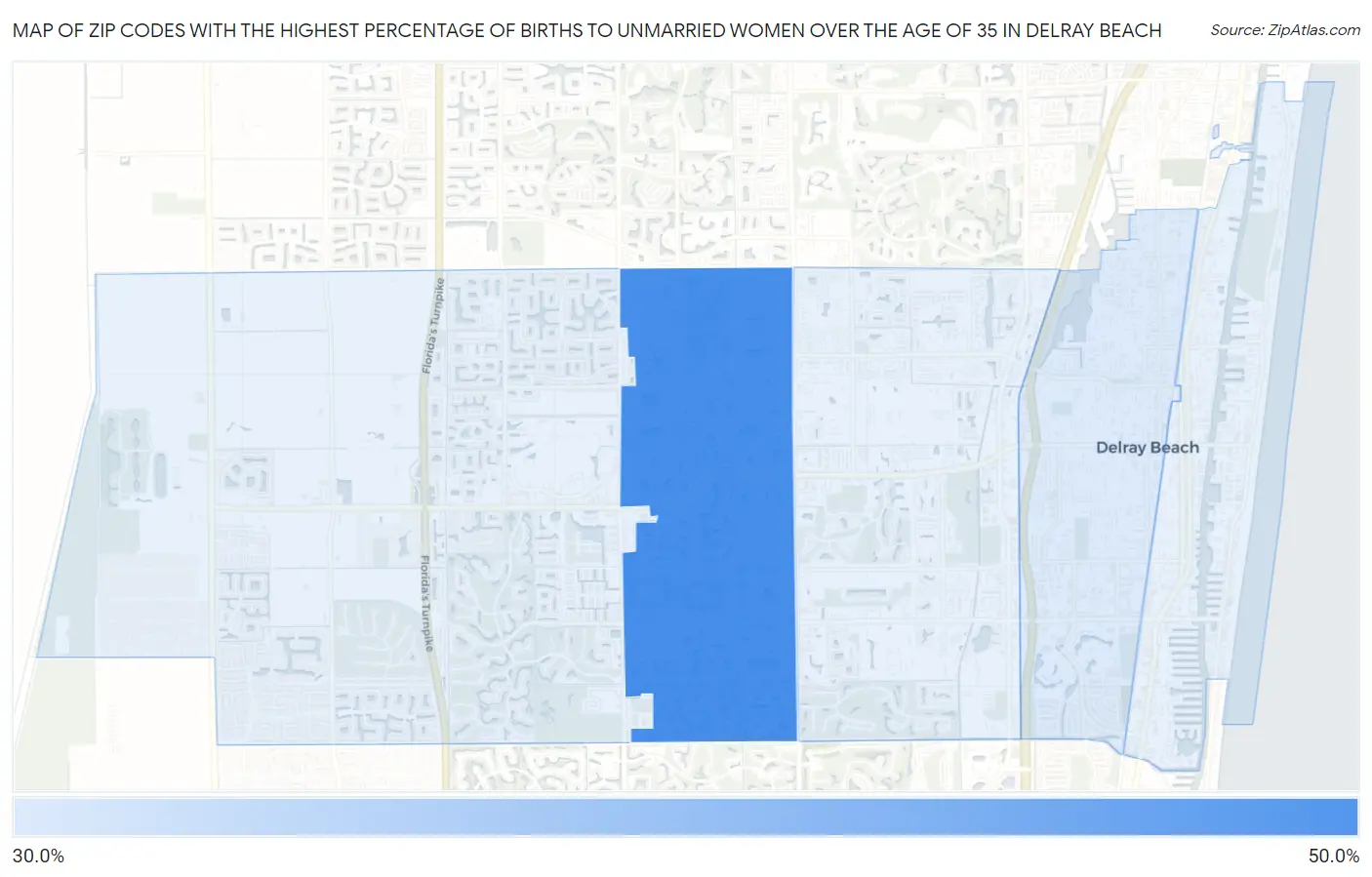 Zip Codes with the Highest Percentage of Births to Unmarried Women over the Age of 35 in Delray Beach Map