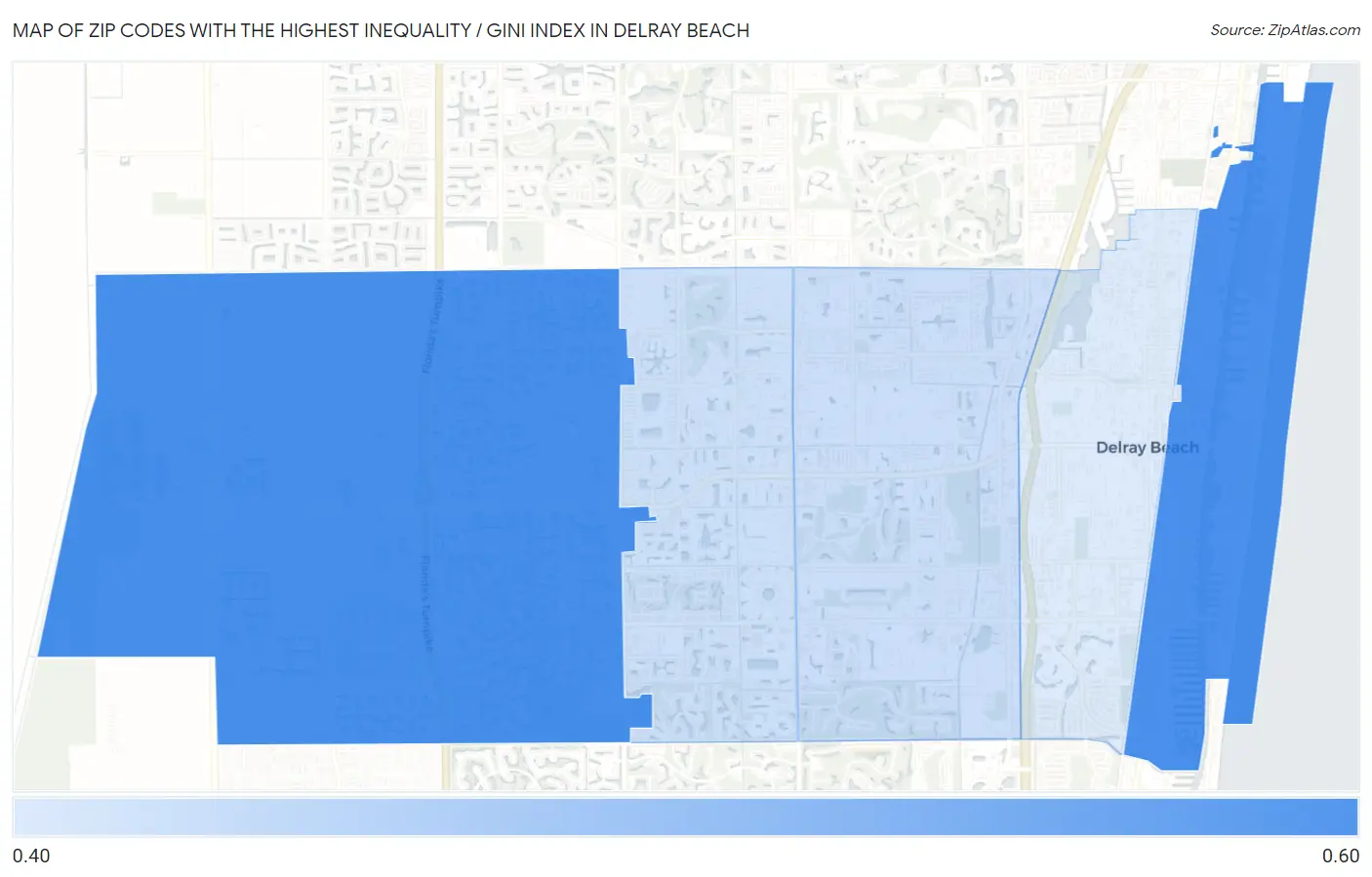 Zip Codes with the Highest Inequality / Gini Index in Delray Beach Map