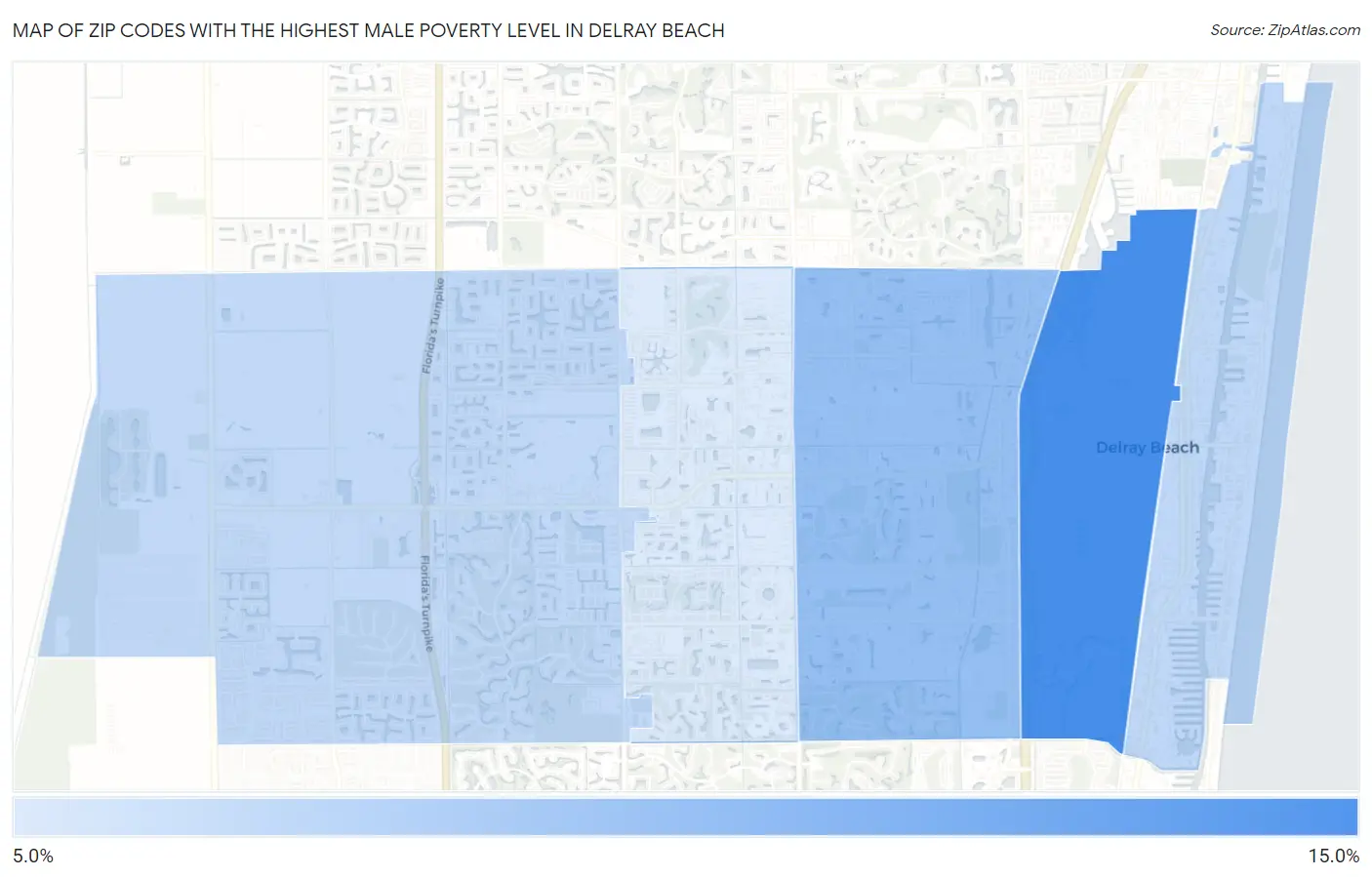 Zip Codes with the Highest Male Poverty Level in Delray Beach Map