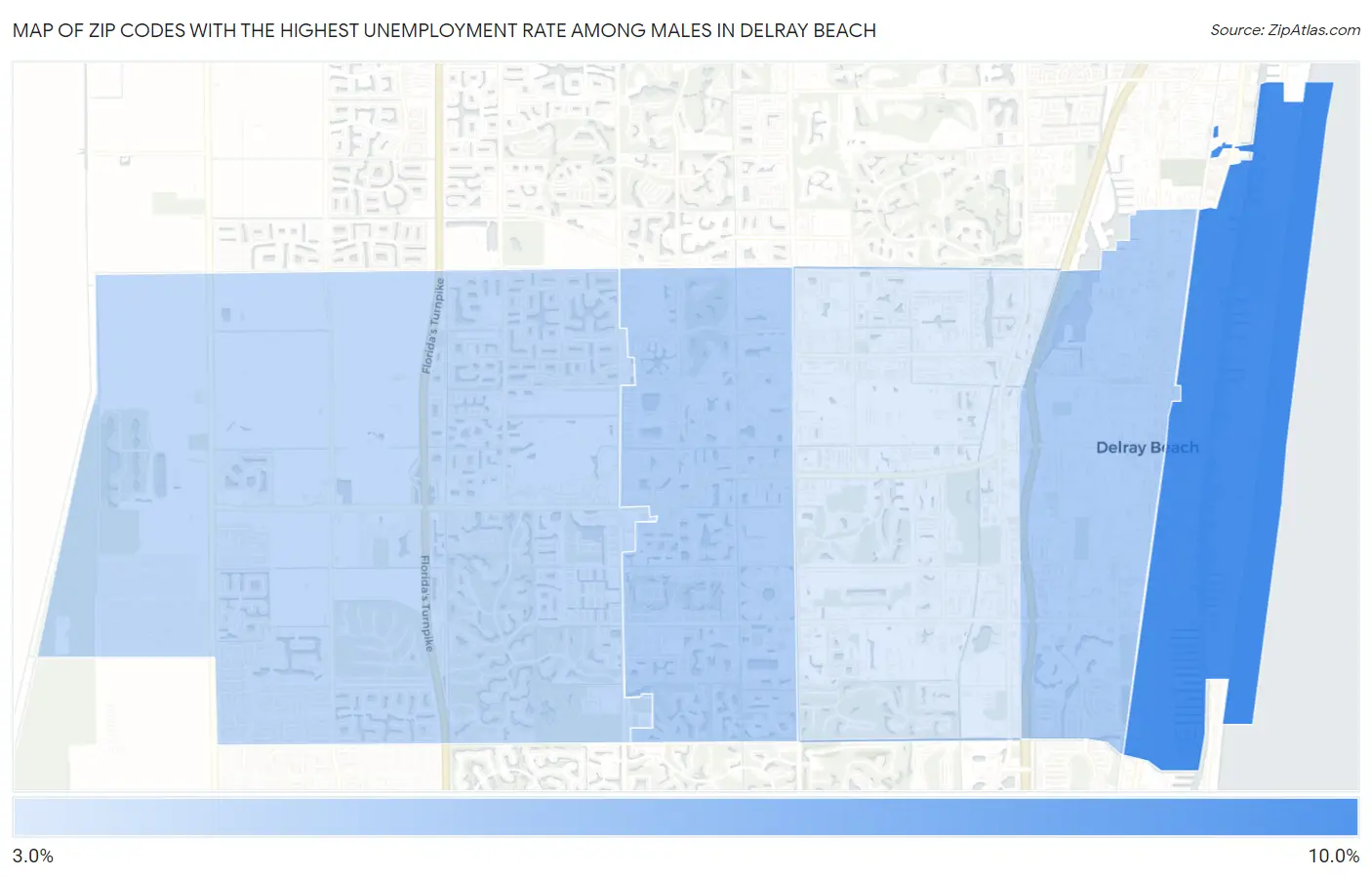 Zip Codes with the Highest Unemployment Rate Among Males in Delray Beach Map