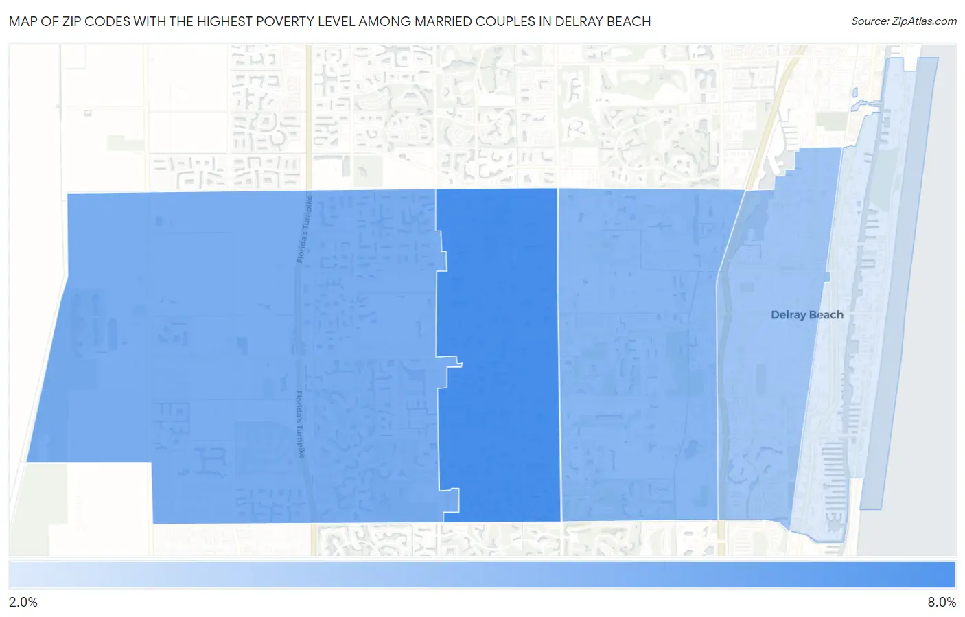 Zip Codes with the Highest Poverty Level Among Married Couples in Delray Beach Map