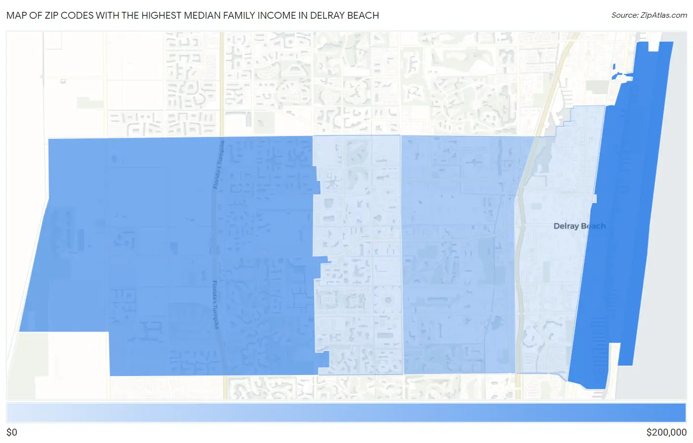 Zip Codes with the Highest Median Family Income in Delray Beach Map