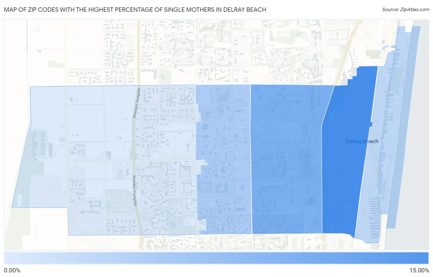 Zip Codes with the Highest Percentage of Single Mothers in Delray Beach Map