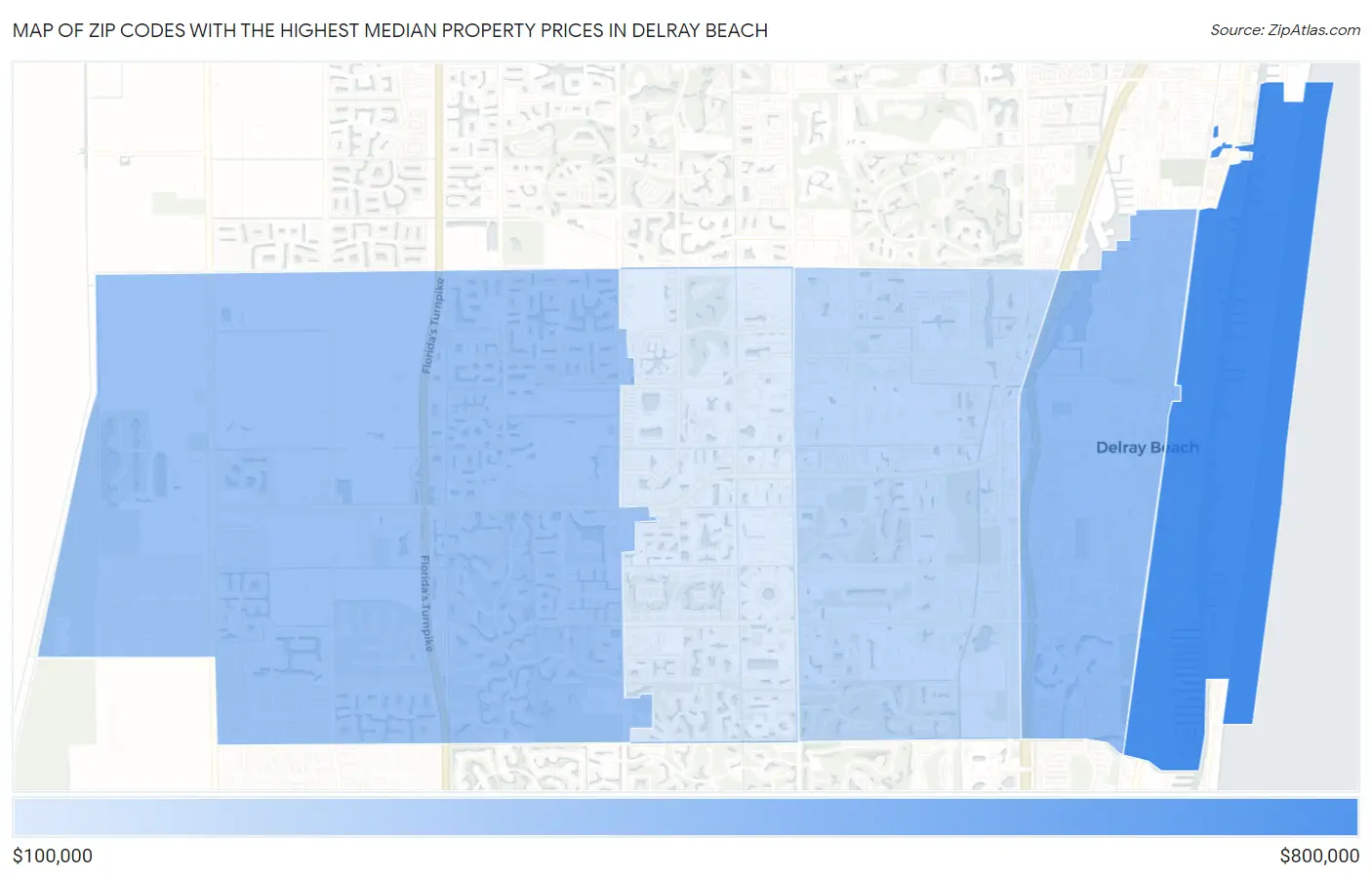 Zip Codes with the Highest Median Property Prices in Delray Beach Map