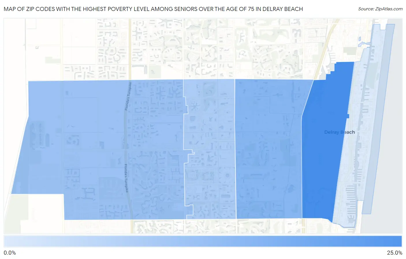 Zip Codes with the Highest Poverty Level Among Seniors Over the Age of 75 in Delray Beach Map