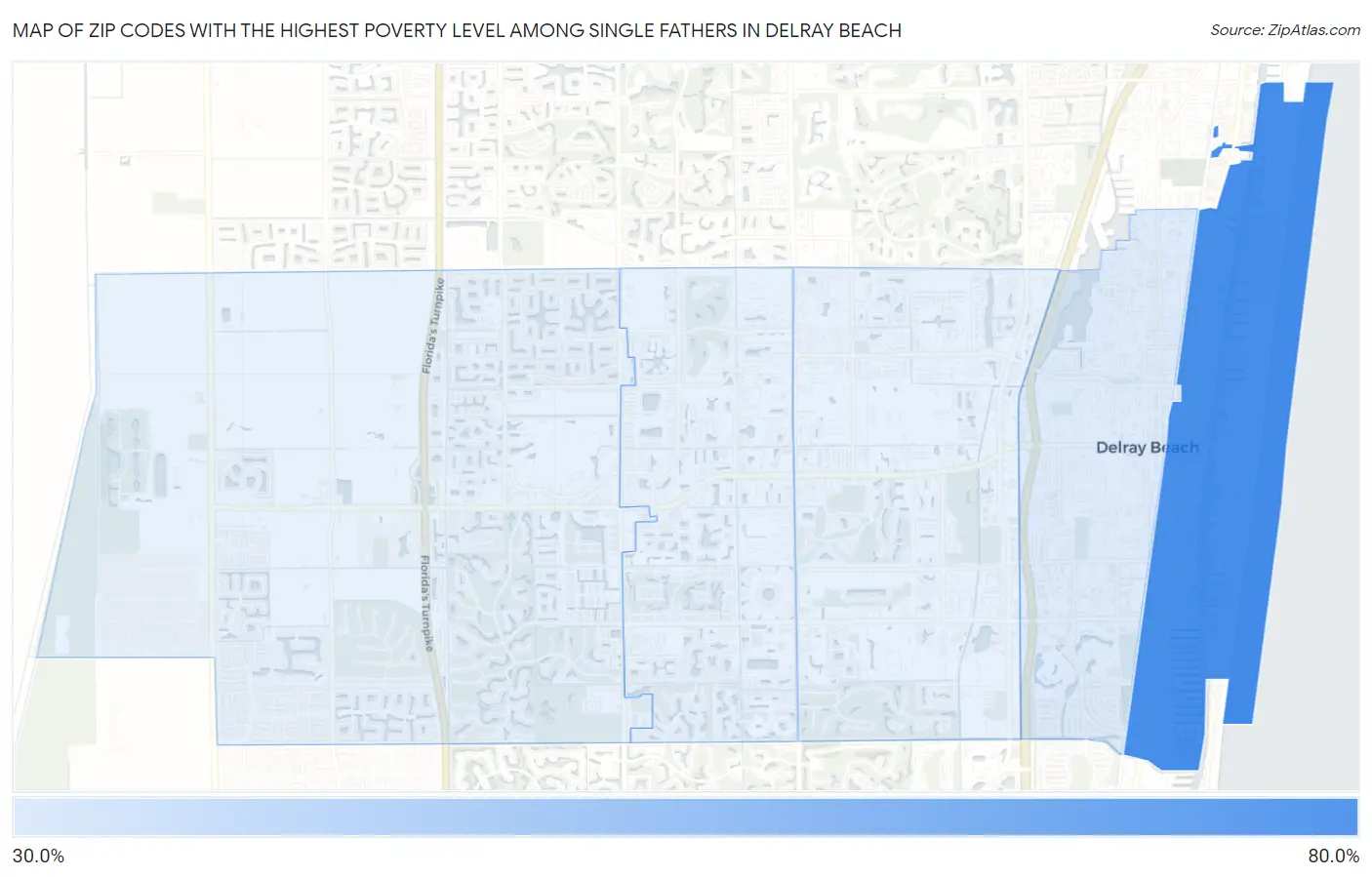 Zip Codes with the Highest Poverty Level Among Single Fathers in Delray Beach Map