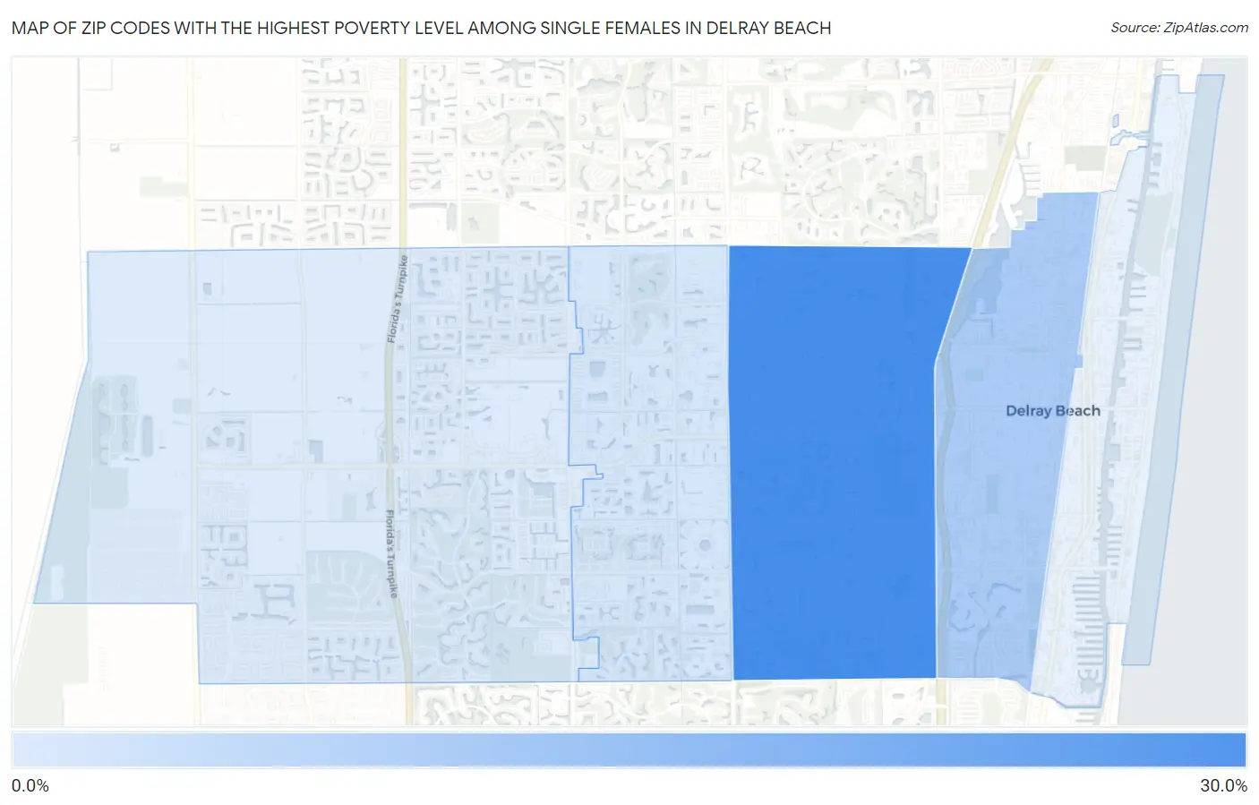 Zip Codes with the Highest Poverty Level Among Single Females in Delray Beach Map