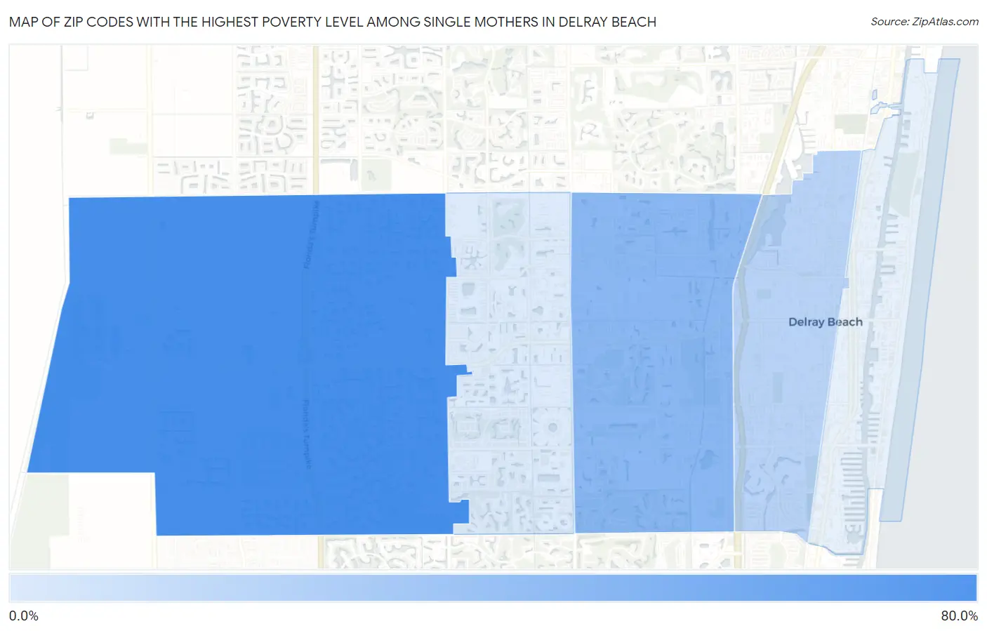 Zip Codes with the Highest Poverty Level Among Single Mothers in Delray Beach Map