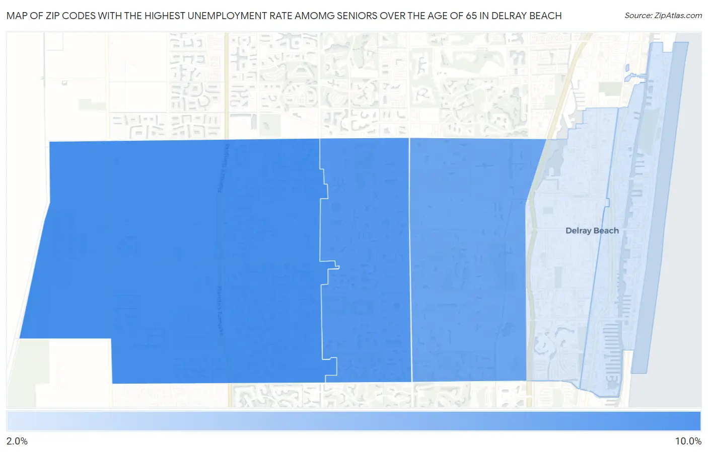 Zip Codes with the Highest Unemployment Rate Amomg Seniors Over the Age of 65 in Delray Beach Map