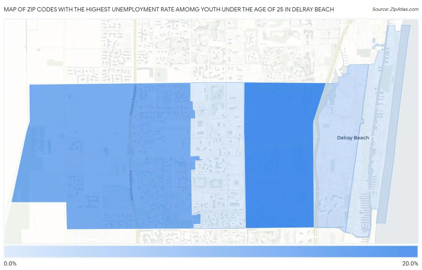 Zip Codes with the Highest Unemployment Rate Amomg Youth Under the Age of 25 in Delray Beach Map