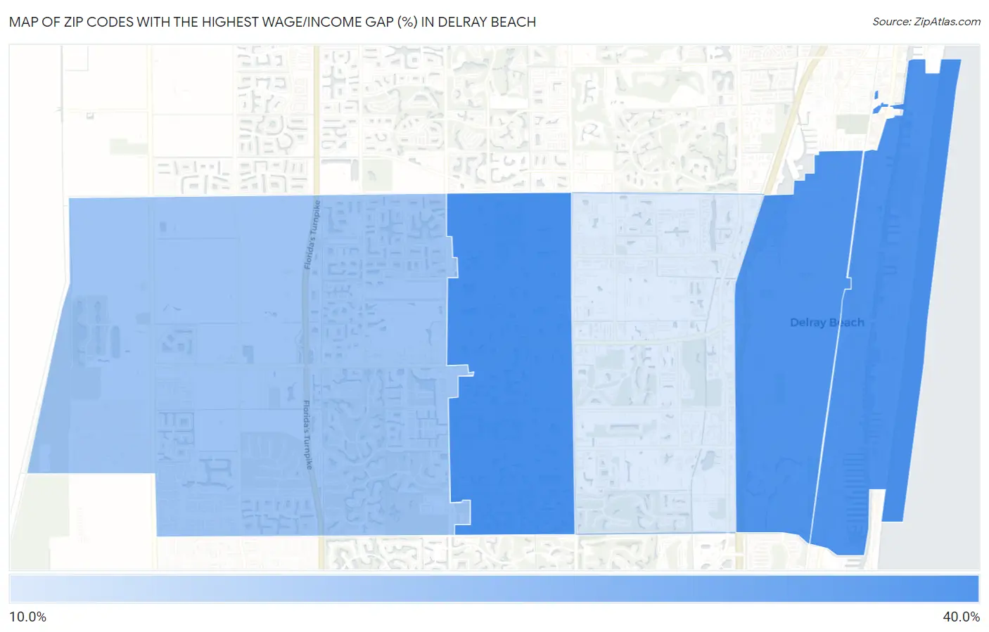 Zip Codes with the Highest Wage/Income Gap (%) in Delray Beach Map