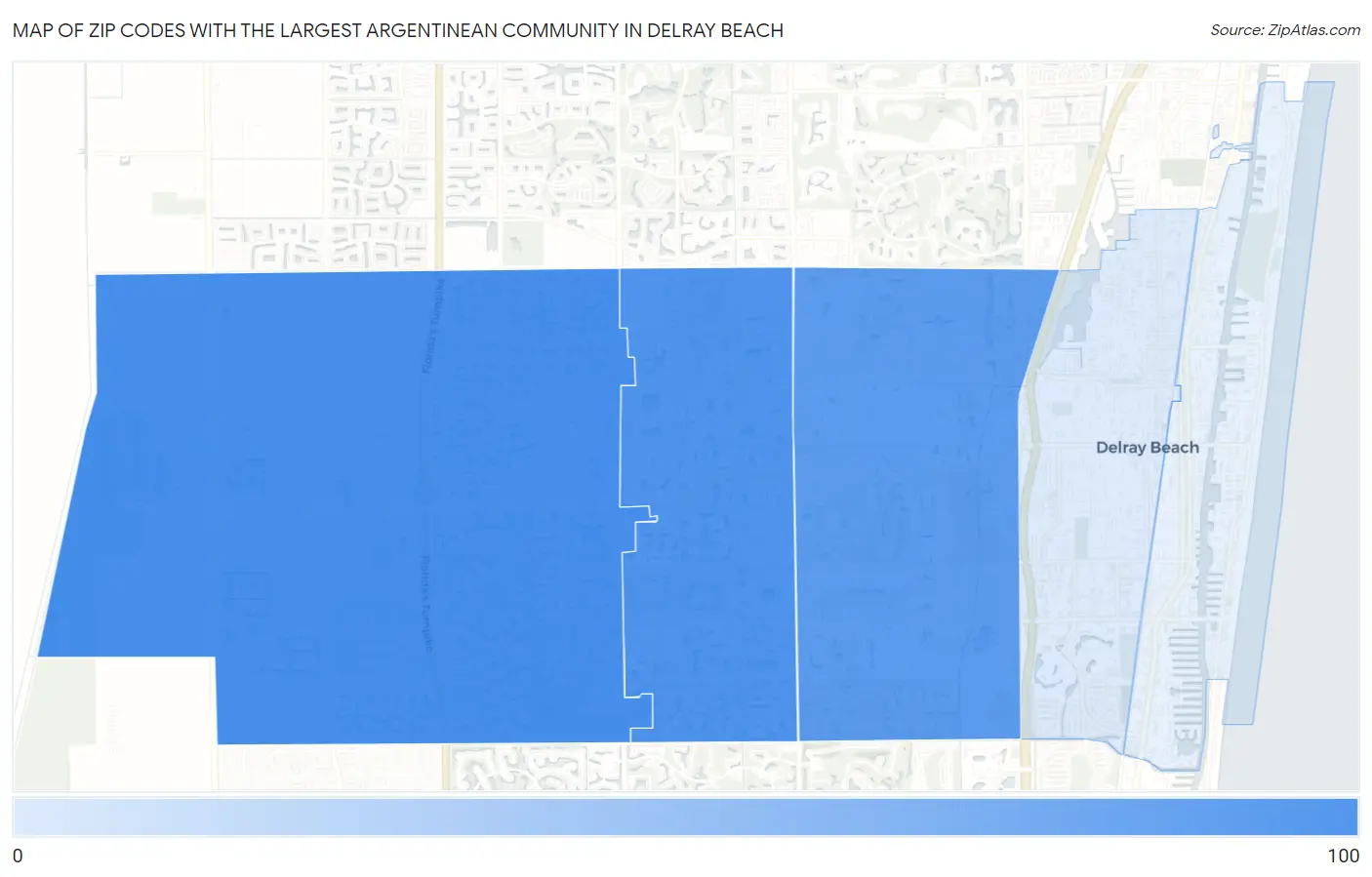 Zip Codes with the Largest Argentinean Community in Delray Beach Map