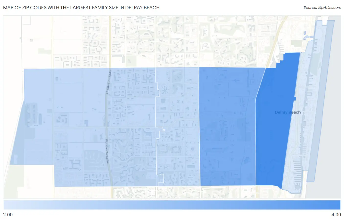 Zip Codes with the Largest Family Size in Delray Beach Map