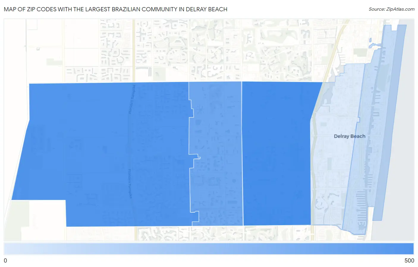 Zip Codes with the Largest Brazilian Community in Delray Beach Map