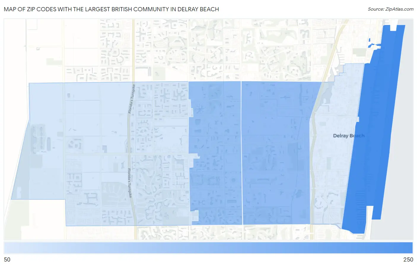 Zip Codes with the Largest British Community in Delray Beach Map