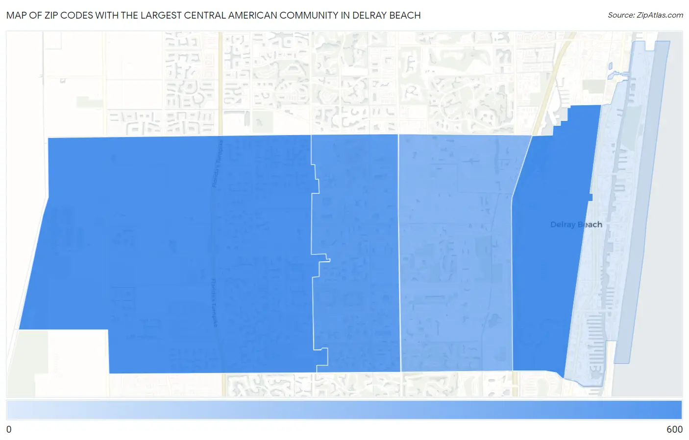 Zip Codes with the Largest Central American Community in Delray Beach Map