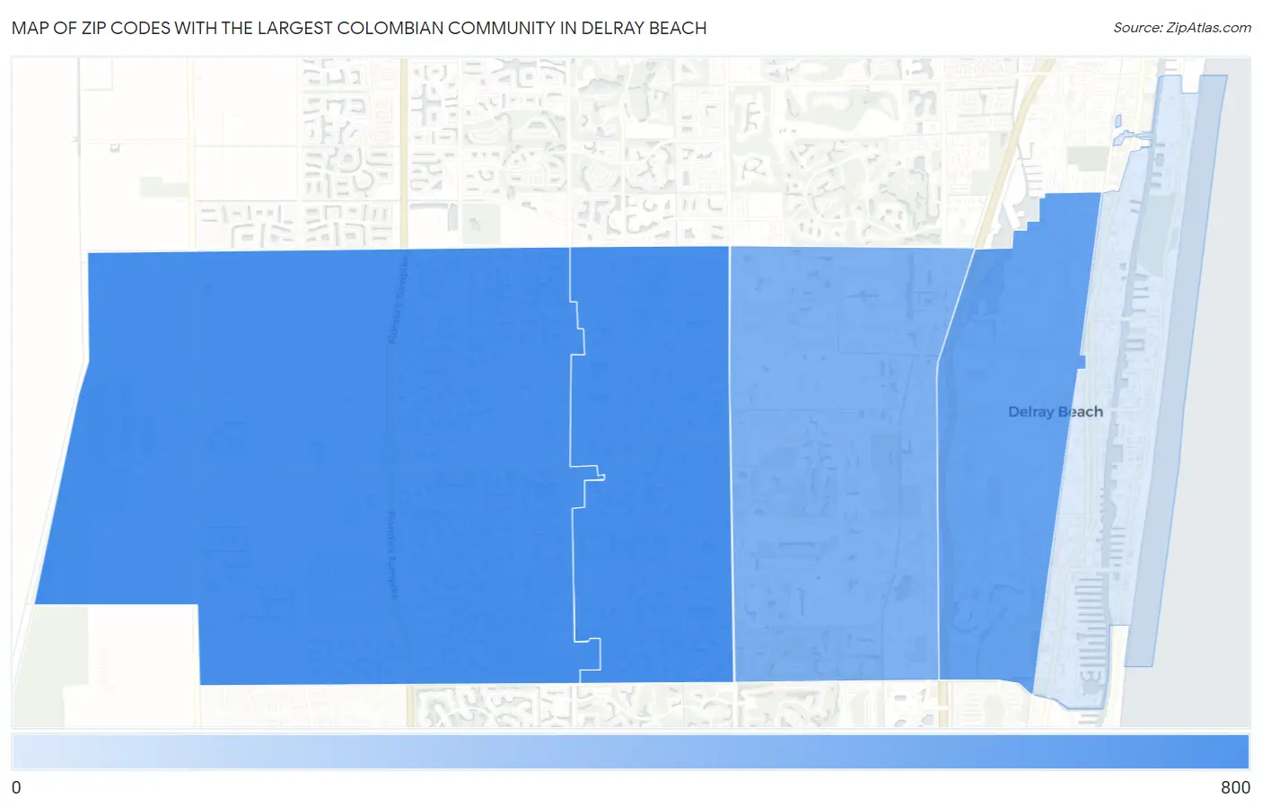 Zip Codes with the Largest Colombian Community in Delray Beach Map