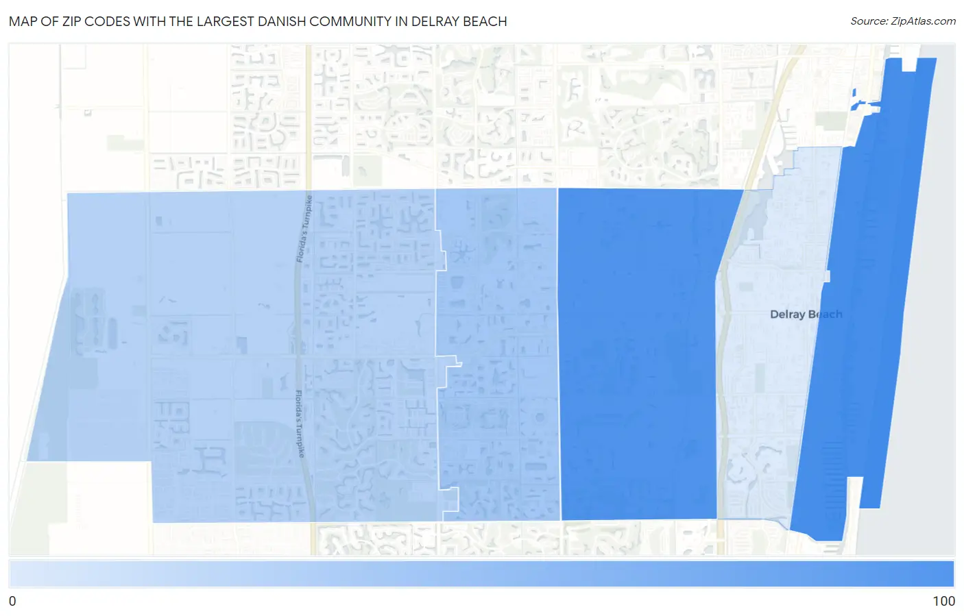 Zip Codes with the Largest Danish Community in Delray Beach Map