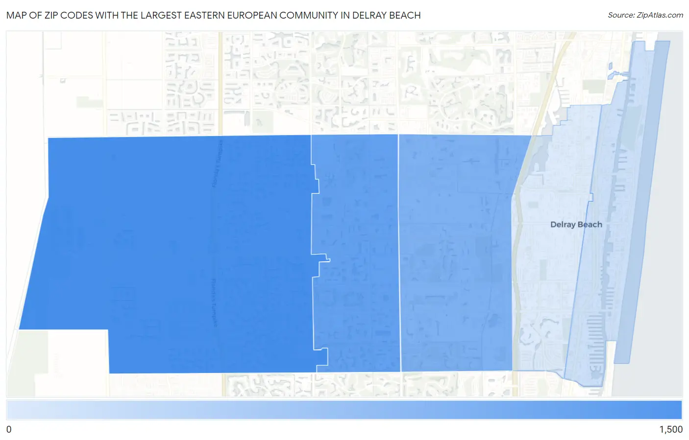 Zip Codes with the Largest Eastern European Community in Delray Beach Map