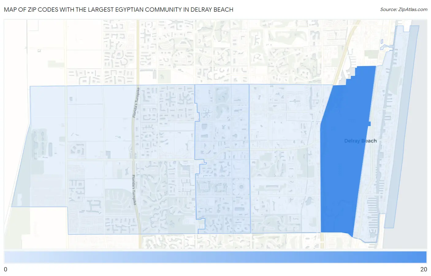 Zip Codes with the Largest Egyptian Community in Delray Beach Map