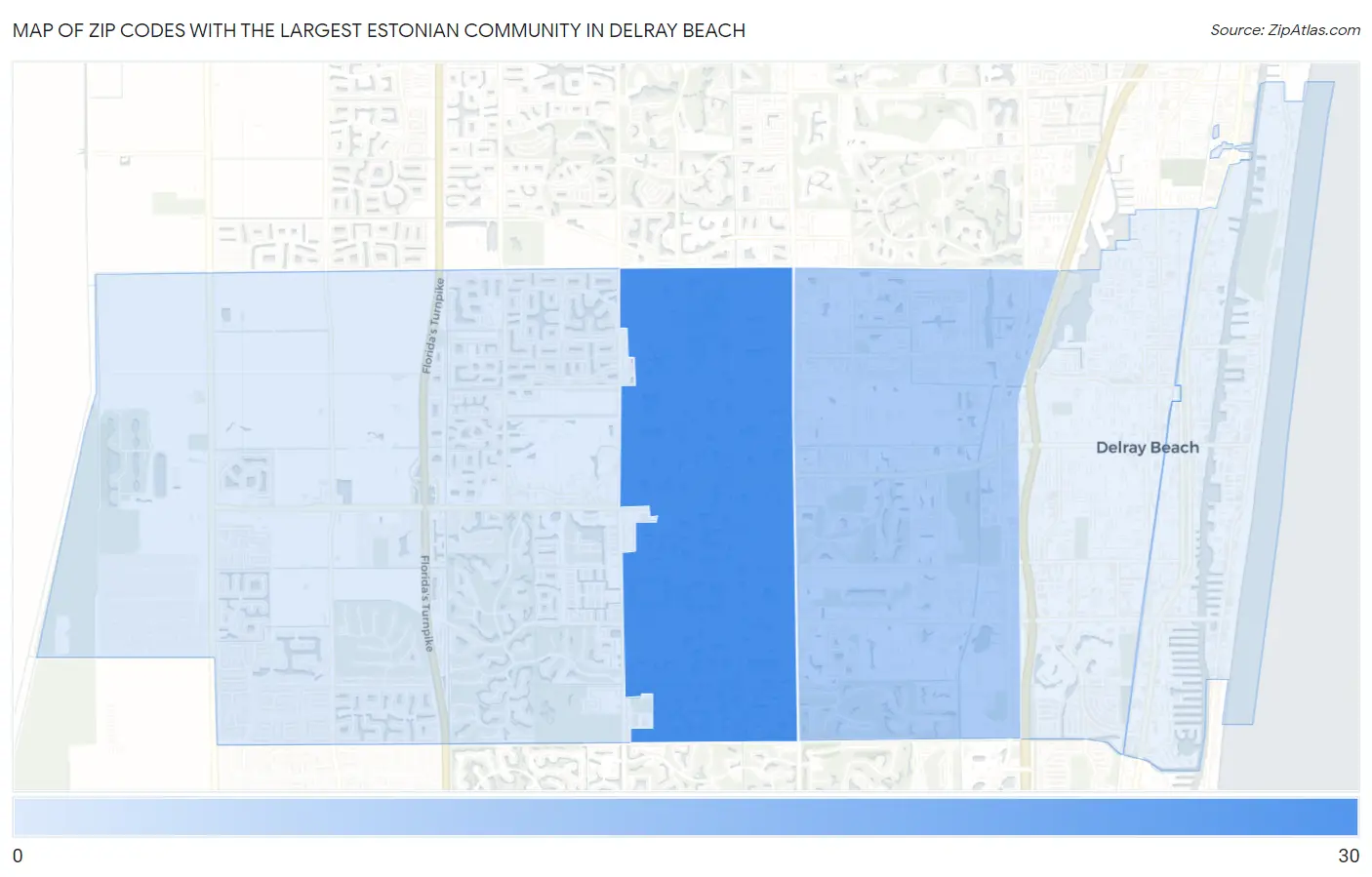 Zip Codes with the Largest Estonian Community in Delray Beach Map