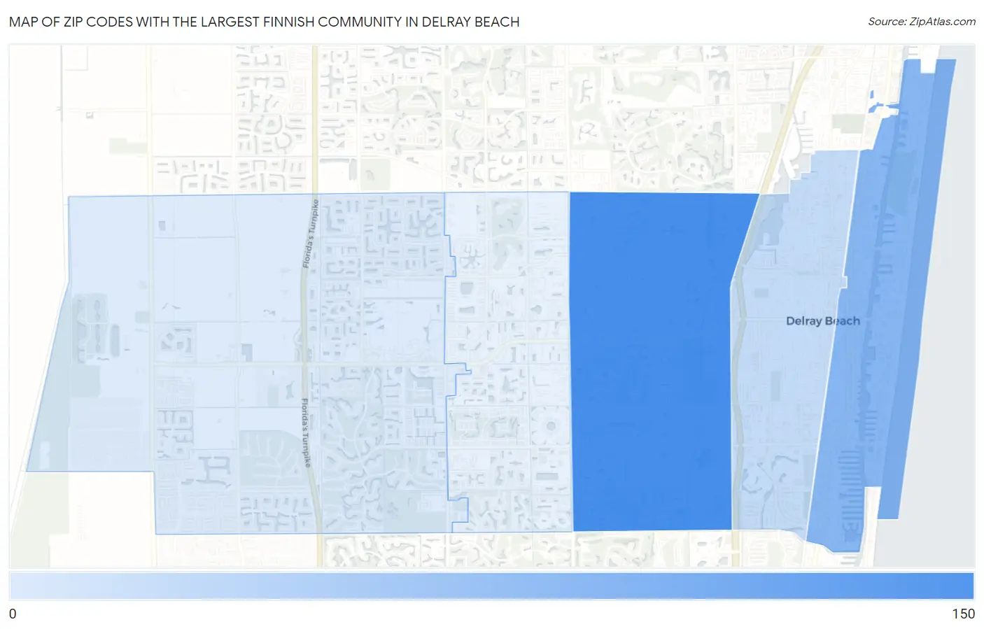 Zip Codes with the Largest Finnish Community in Delray Beach Map
