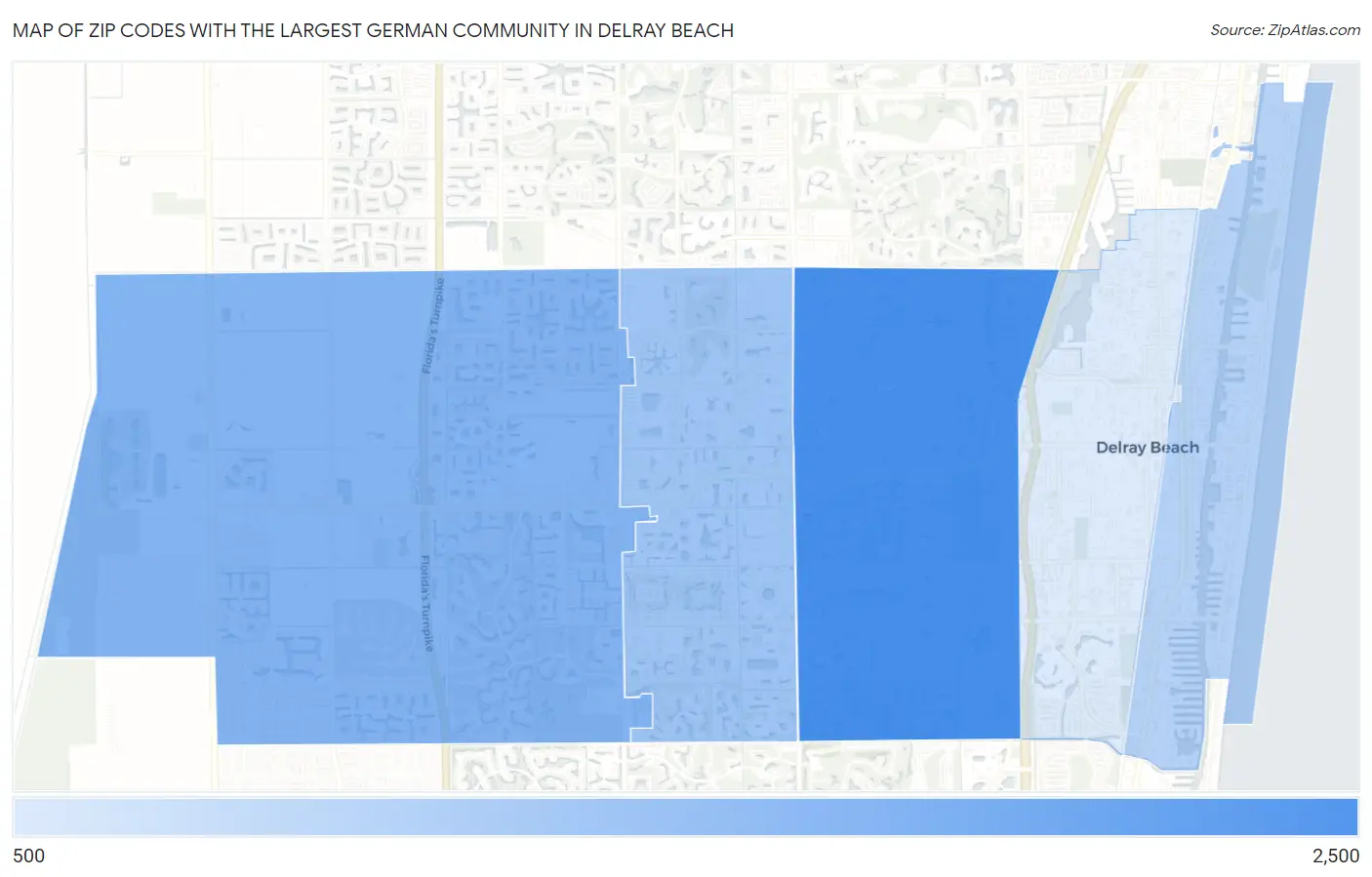 Zip Codes with the Largest German Community in Delray Beach Map