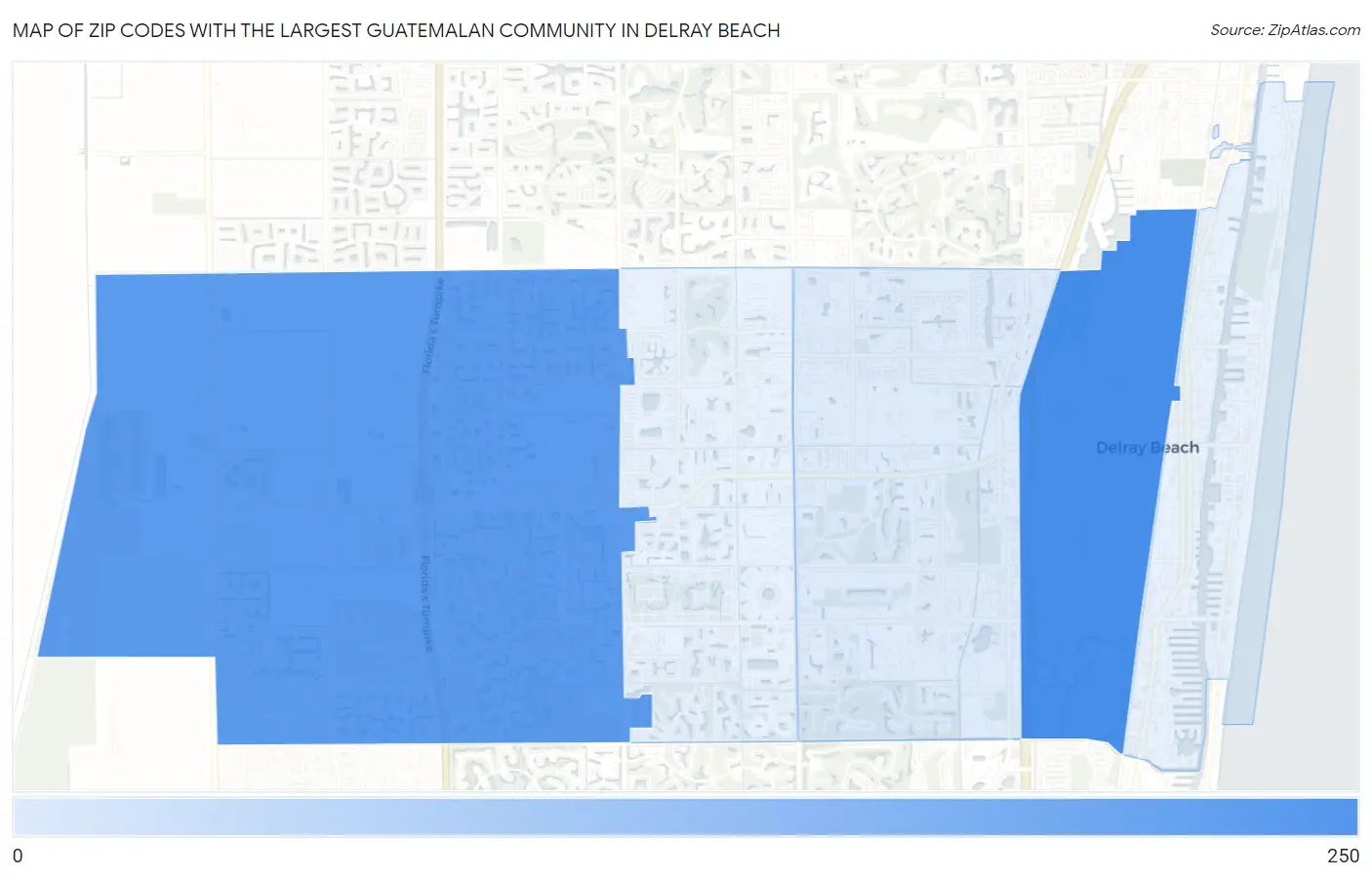 Zip Codes with the Largest Guatemalan Community in Delray Beach Map