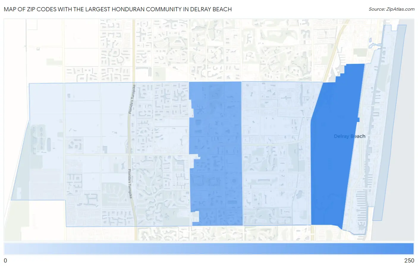 Zip Codes with the Largest Honduran Community in Delray Beach Map