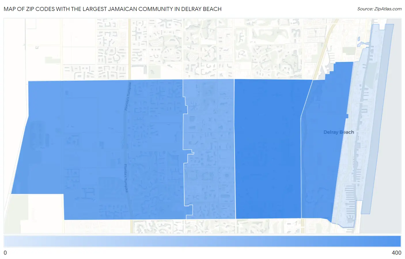 Zip Codes with the Largest Jamaican Community in Delray Beach Map