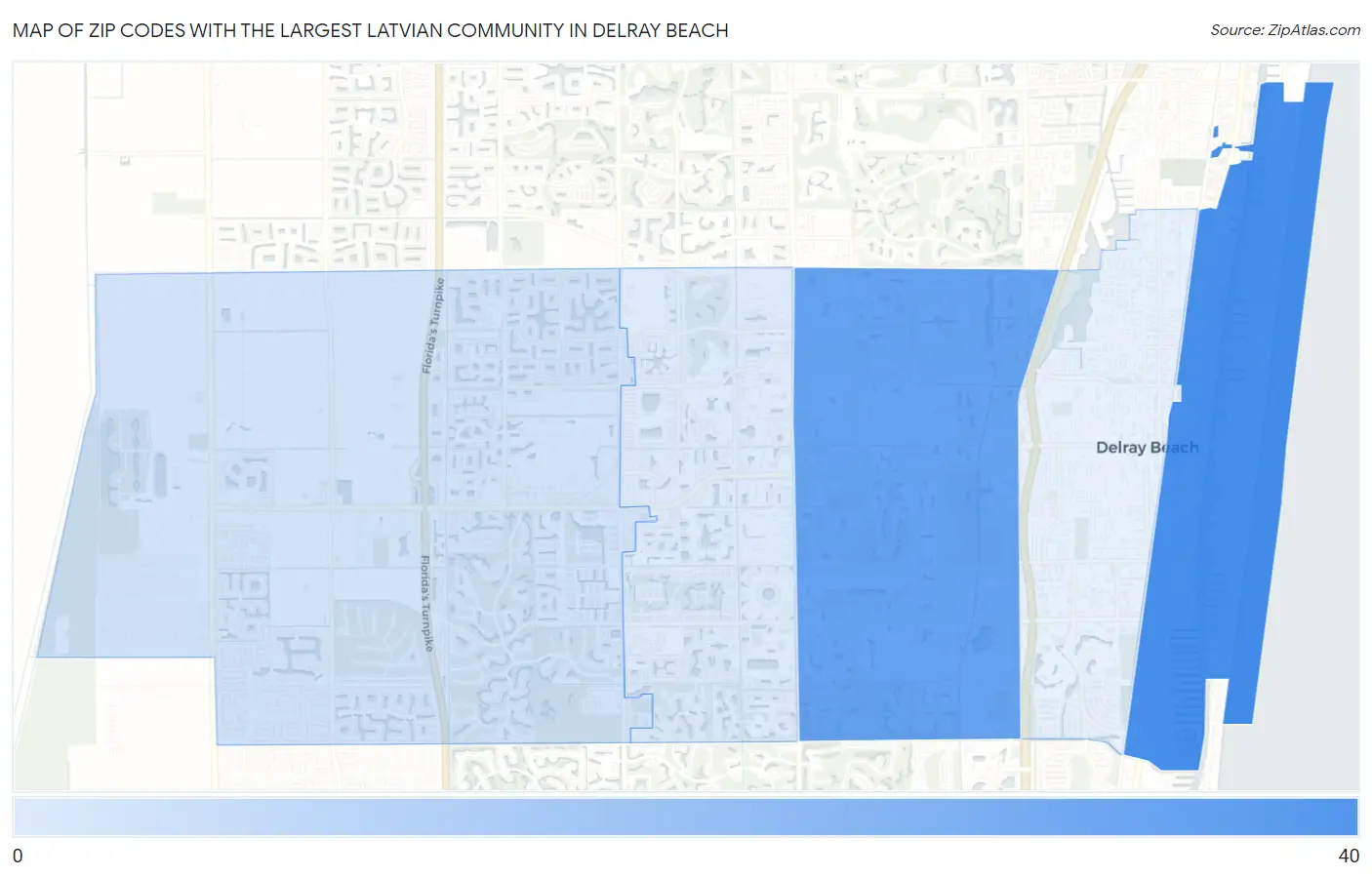 Zip Codes with the Largest Latvian Community in Delray Beach Map