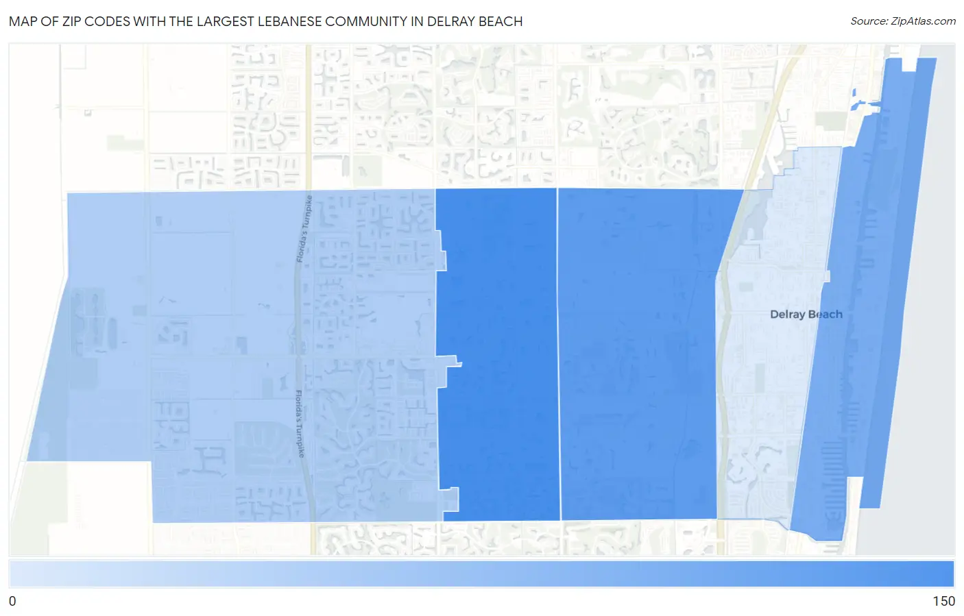 Zip Codes with the Largest Lebanese Community in Delray Beach Map