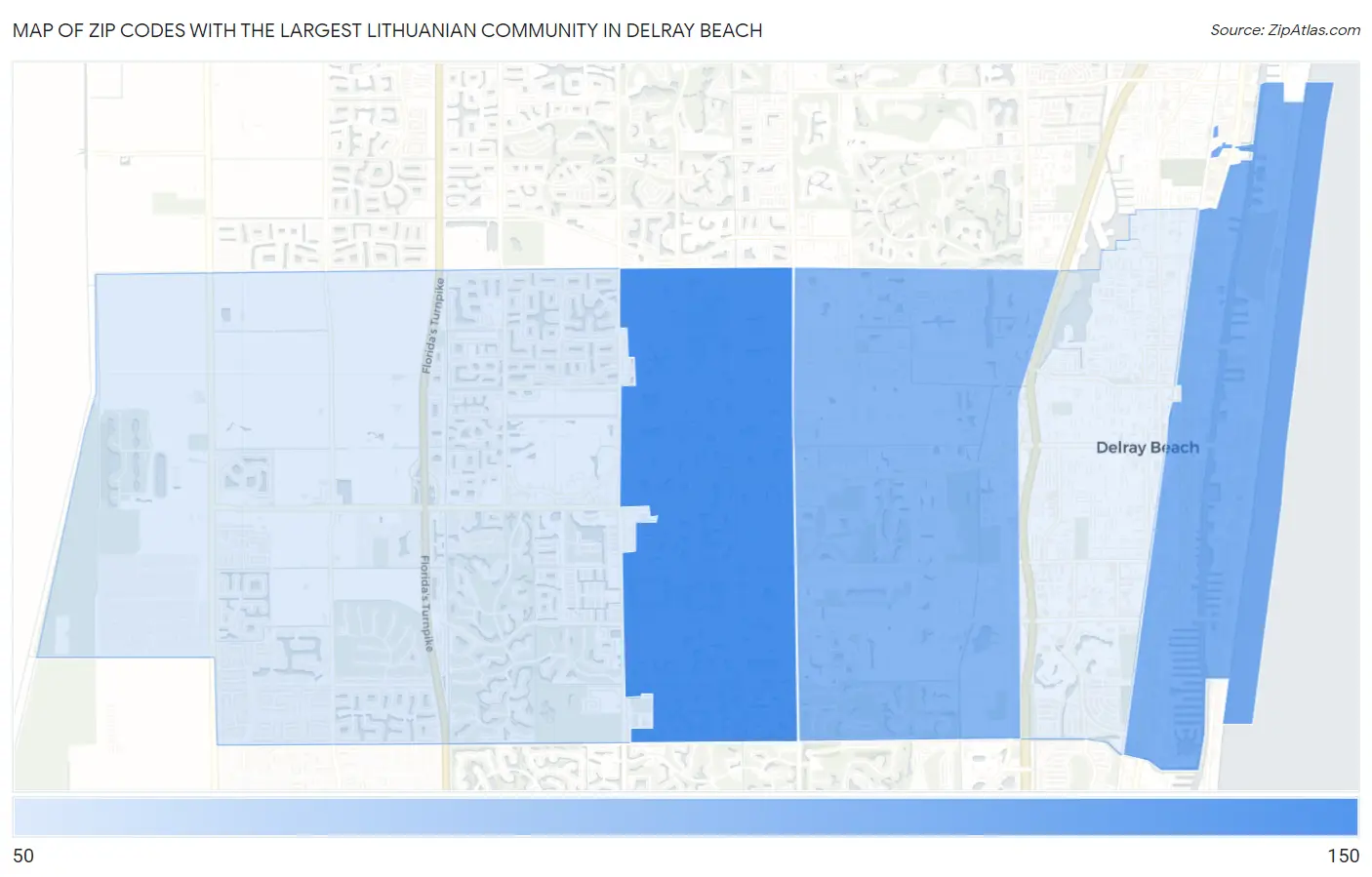Zip Codes with the Largest Lithuanian Community in Delray Beach Map