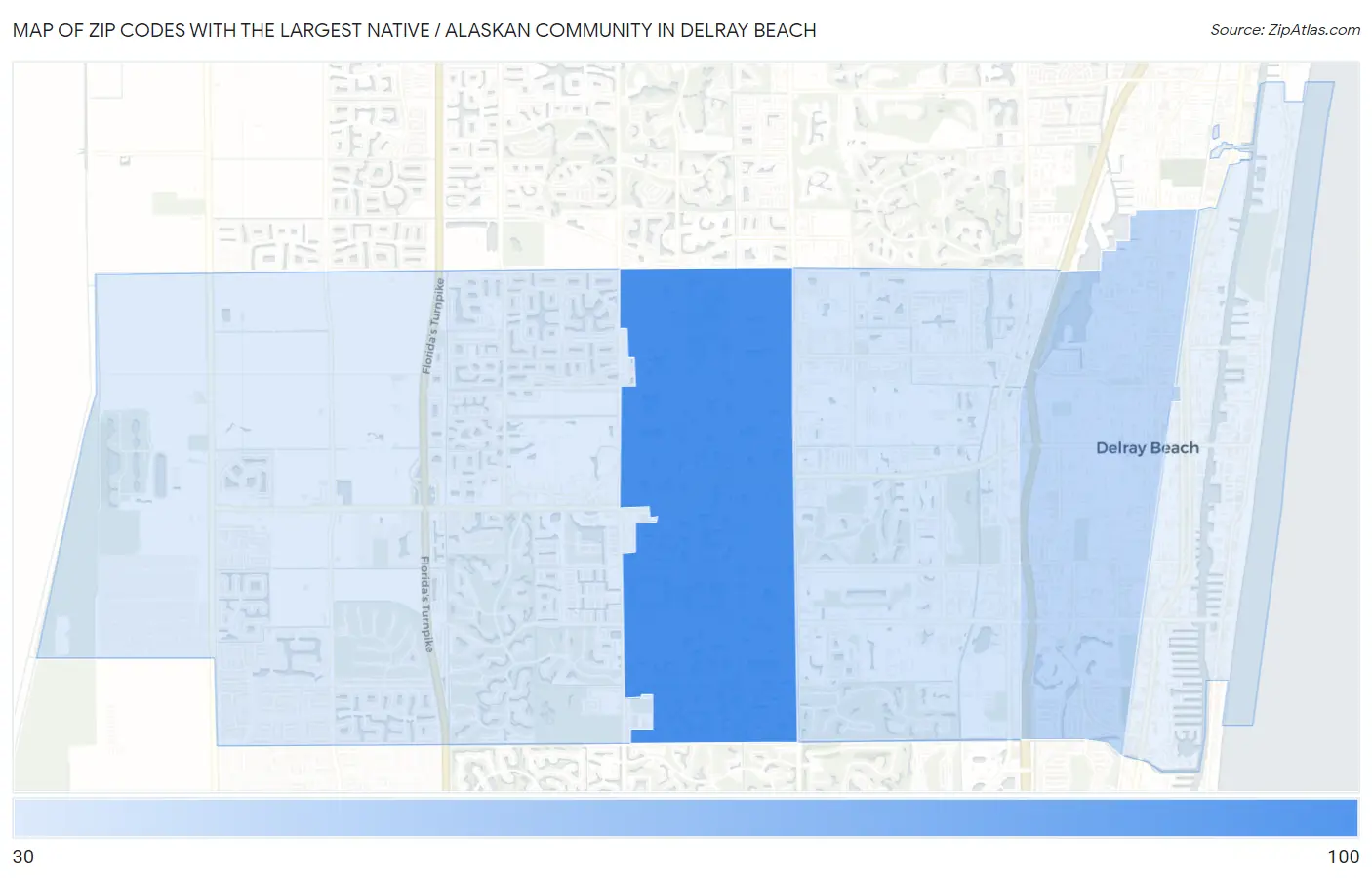 Zip Codes with the Largest Native / Alaskan Community in Delray Beach Map