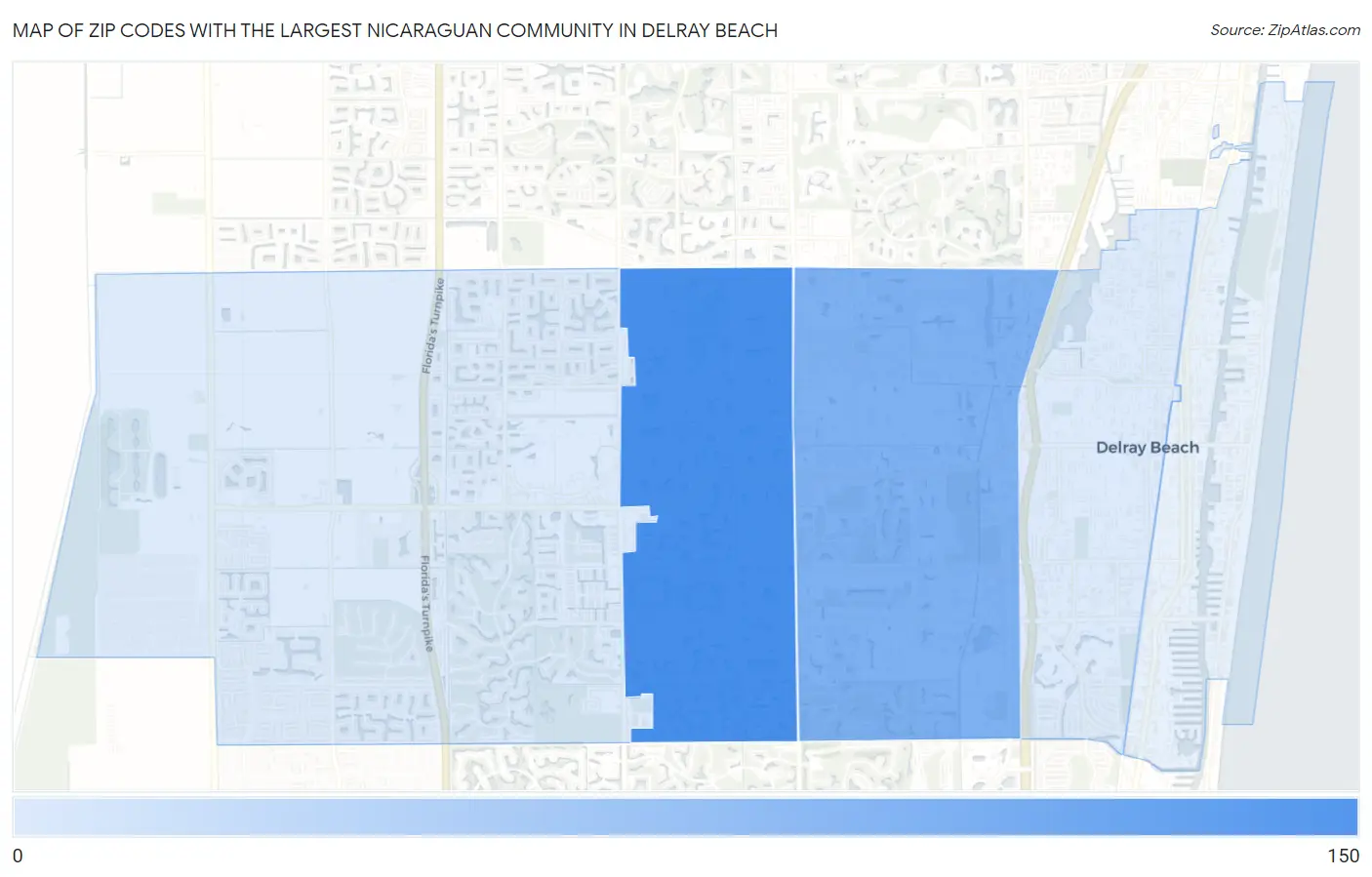 Zip Codes with the Largest Nicaraguan Community in Delray Beach Map
