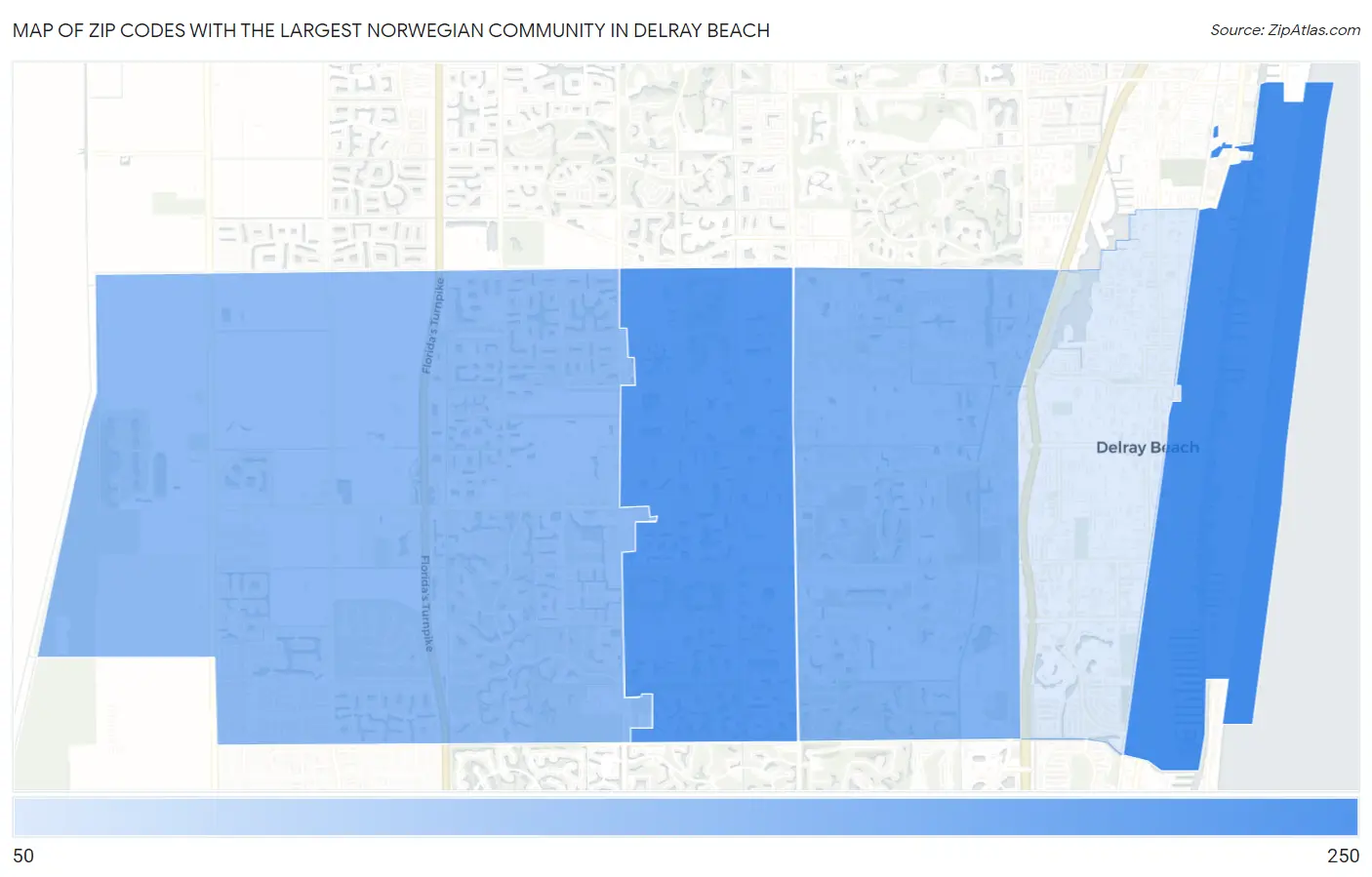 Zip Codes with the Largest Norwegian Community in Delray Beach Map
