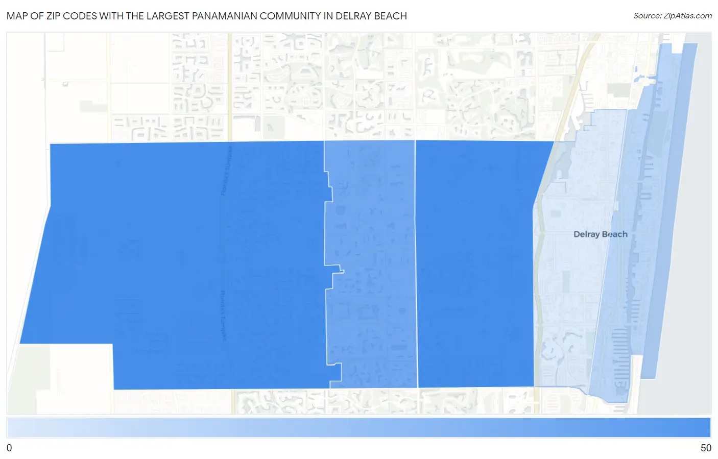 Zip Codes with the Largest Panamanian Community in Delray Beach Map