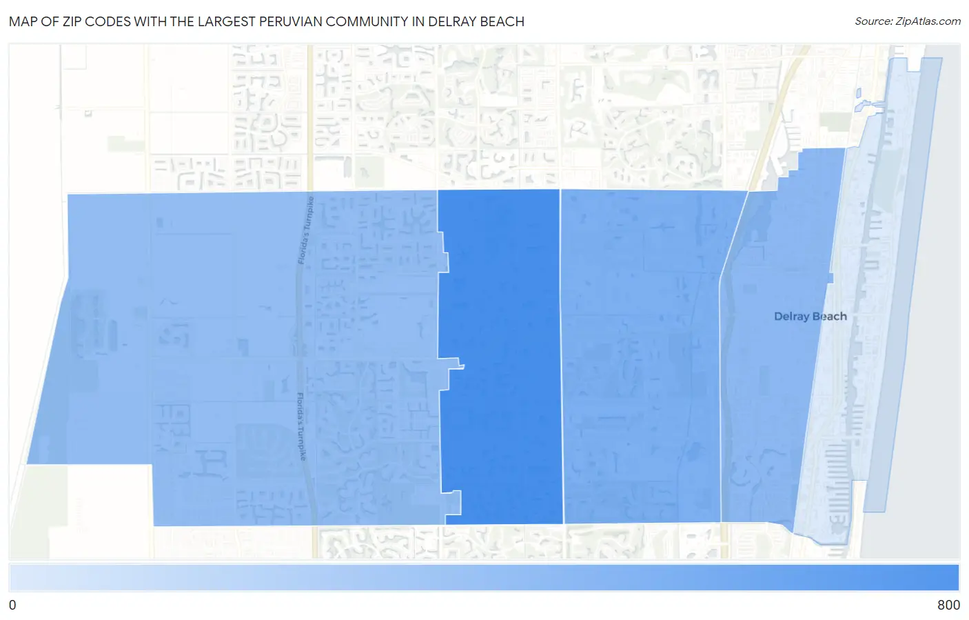 Zip Codes with the Largest Peruvian Community in Delray Beach Map